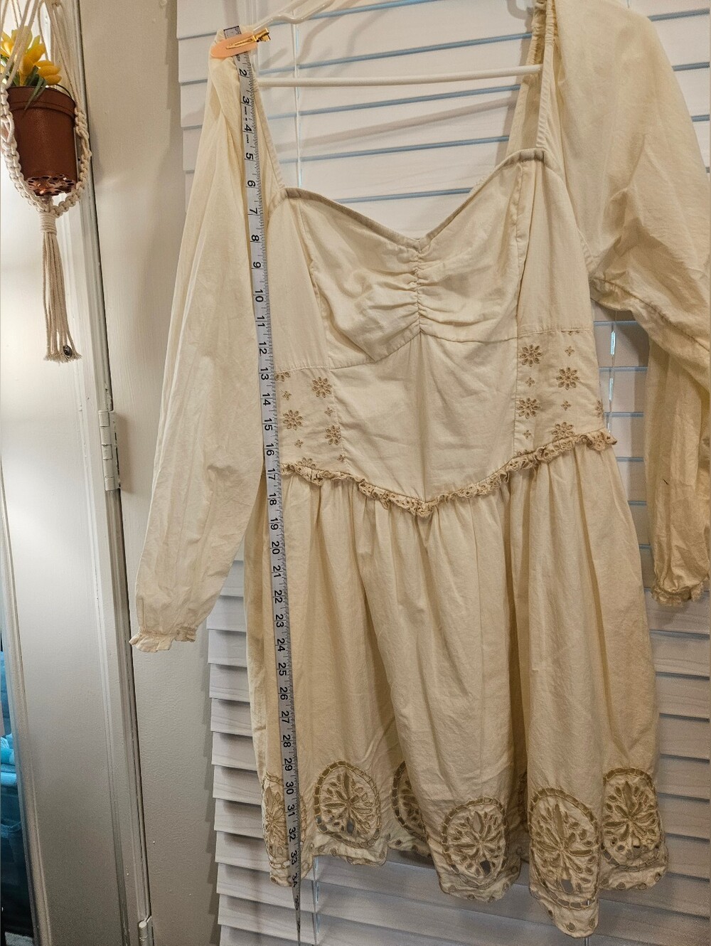AE American Eagle Cottagecore Cream Sweetheart Ruched Embroidered Sz XL - Picture 7 of 11